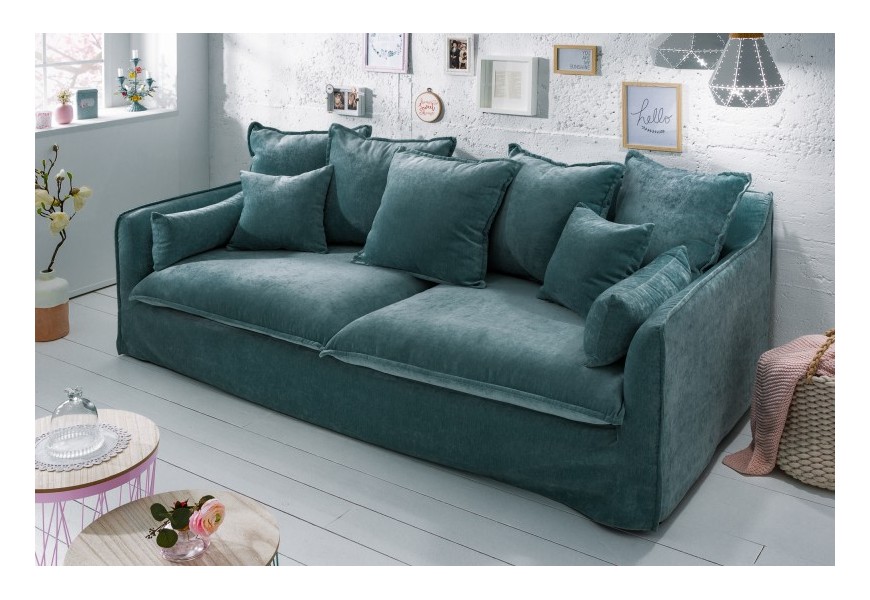 Petrolejová moderný zamatová sedačka Heaven s vankúšmi