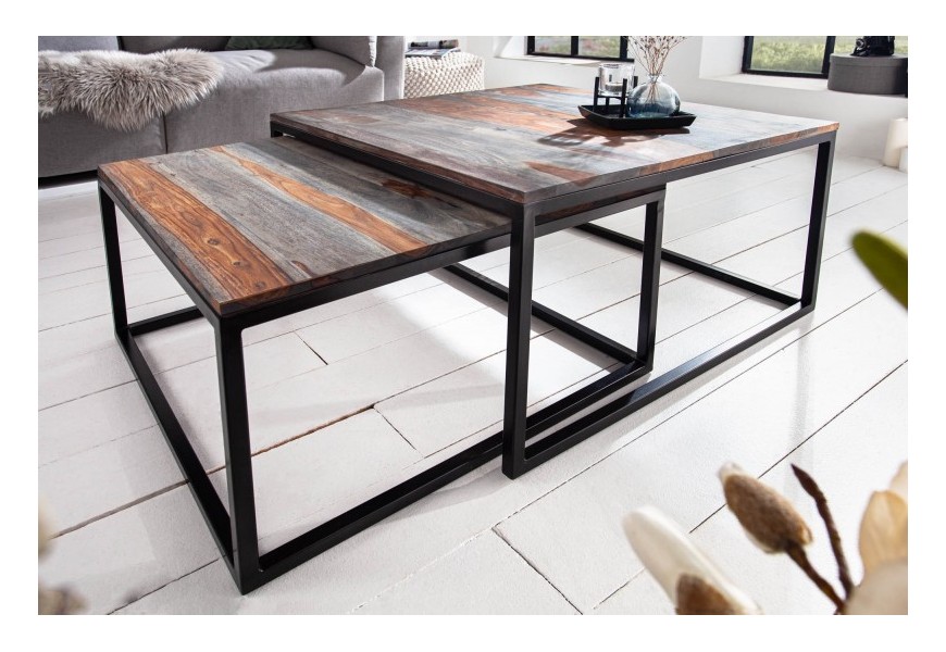 Industri&aacute;lny set konferenčn&yacute;ch mas&iacute;vnych stol&iacute;kov Elements s čiernou kovovou kon&scaron;trukciou 75cm