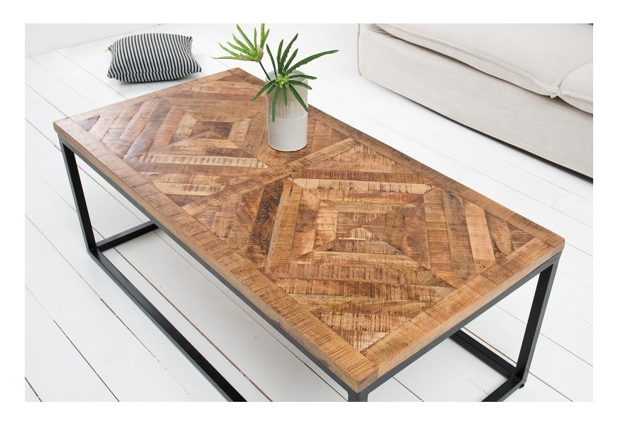 Dizajnový industriálny konferenčný stolík Frida obdĺžnikového tvaru z masívneho dreva a kovu
