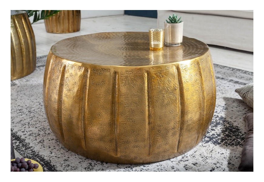 Jedinečný zlatá kovový konferenčný stolík Adassil okrúhleho tvaru s lineárnym zdobením