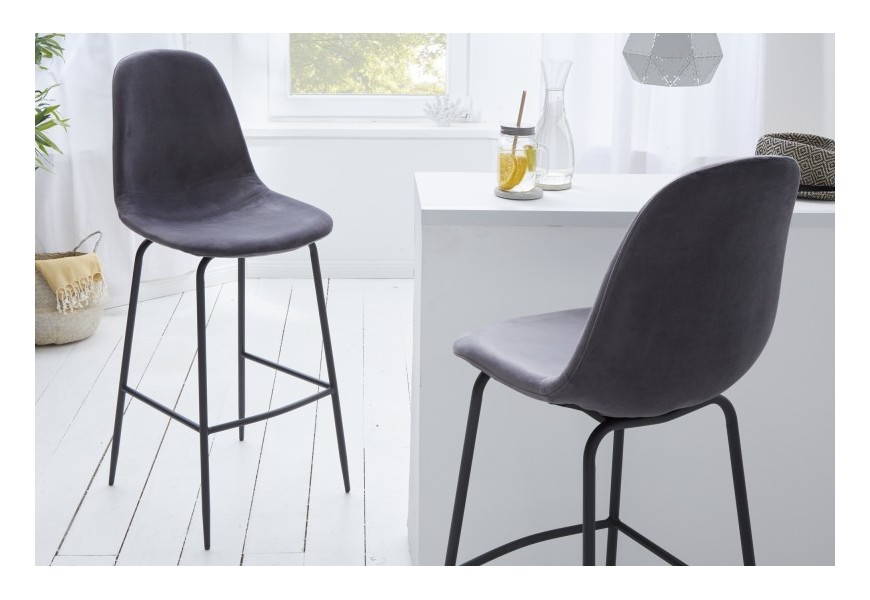 Retro barová stolička Scandinavia so sivým zamatovým poťahom 109cm