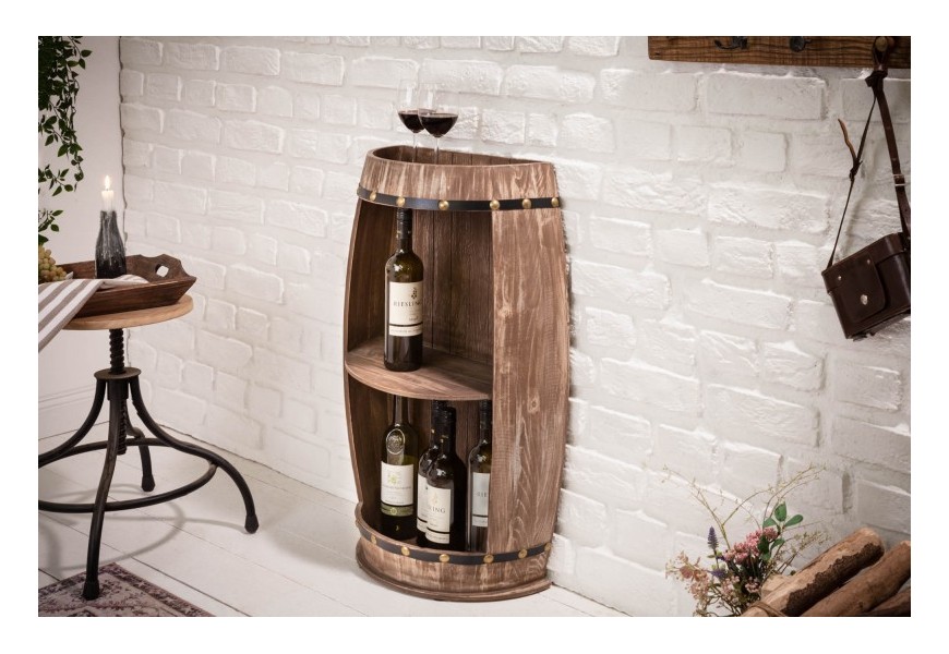 Vidiecka vinotéka Crawley z masívneho dreva s dvomi poličkami 79cm