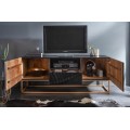 Moderný masívny TV stolík Cumbria v čiernej farbe so zlatými nohami 160cm