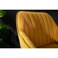 Moderná barová stolička Vittel zo zamatu v žltej farbe s čiernymi kovovými nohami 102cm