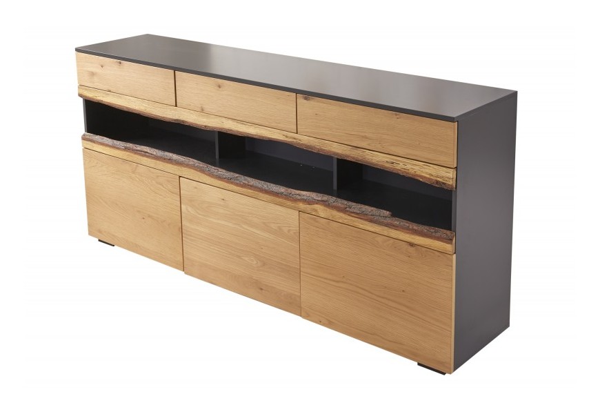 Nadčasová šedo-hnedá dubová masívna komoda Lush Oak so zásuvkami a dvierkami