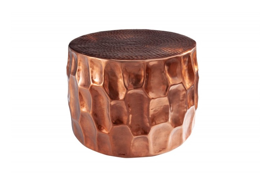 Jedinečný orientálny medený konferenčný stolík Siliguri v zaoblenom tvare s kladivkovým povrchom