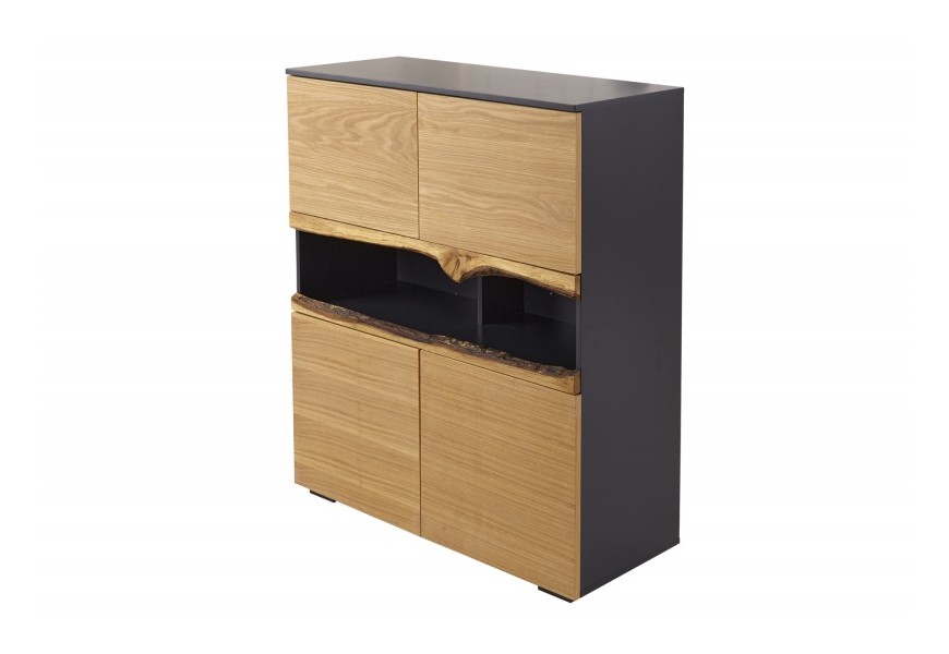Moderná vysoká komoda Lush Oak s dvierkami z dubového masívu so šedou konštrukciou