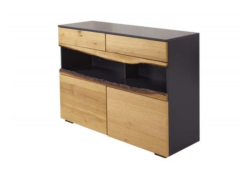 Moderná dubová dvojdverová komoda Lush Oak so zásuvkami v sivo-hnedej farbe