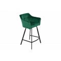 Moderná zamatová prešívaná barová stolička Garret v zelenom poťahu s čiernymi nohami z kovu