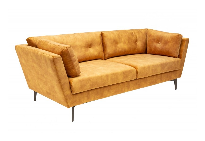 Dizajnová horčicová zamatová sedačka Auxerre s kovovými nohami