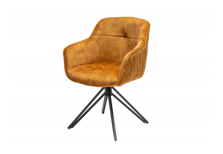 Moderná horčicovožltá otočná stolička Marmol s čiernymi nohami 82cm