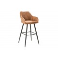 Moderná barová stolička Vittel z mikrovlákna hnedej farby s čiernymi kovovými nohami 102cm