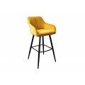 Moderná barová stolička Vittel zo zamatu v žltej farbe s čiernymi kovovými nohami 102cm