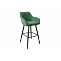 Moderná barová stolička Vittel so zamatovým smaragdovozeleným poťahom s čiernymi kovovými nohami 102cm