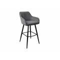 Moderná barová stolička Vittel zo zamatu v sivej farbe s čiernymi kovovými nohami 102cm