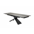 Moderný rozkladací sivý jedálenský stôl Marmol s keramickou doskou a čiernou prekríženou konštrukciou z kovu 260cm