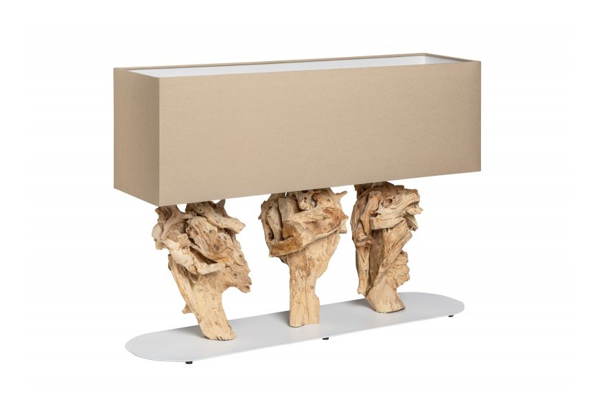 Koloni&aacute;lna stoln&aacute; lampa Stuttgai tvoren&aacute; trojitou podstavou a bled&yacute;m tienidlom 80cm