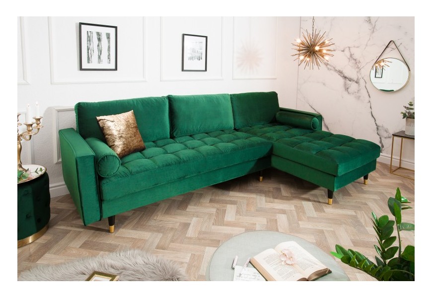 Retro dizajnov&aacute; rohov&aacute; sedačka Velluto smaragdov&aacute; zelen&aacute; 260cm