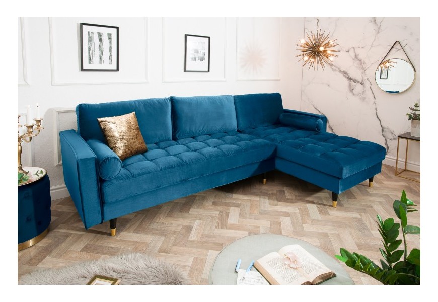 Luxusná moderná rohová sedačka Velluto tmavomodrá 260cm