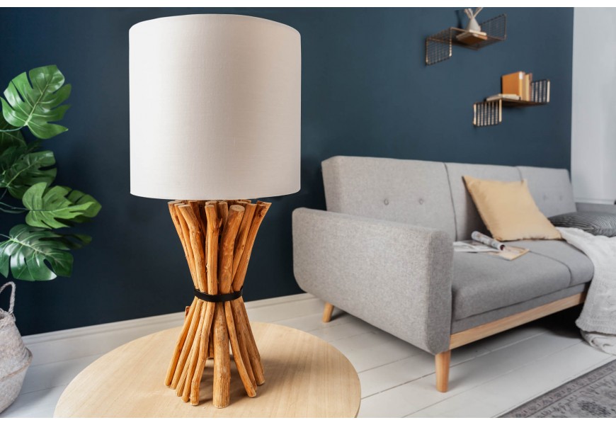 Vidiecka béžová stolná lampa Euphoria s podstavou z drevených konárov