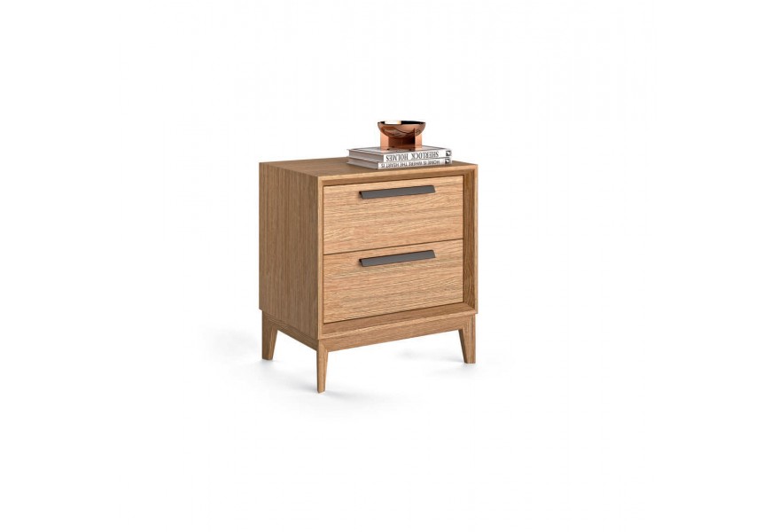 Luxusný moderný nočný stolík Estoril s drevenými zásuvkami a prvkami z kovu na nožičkách