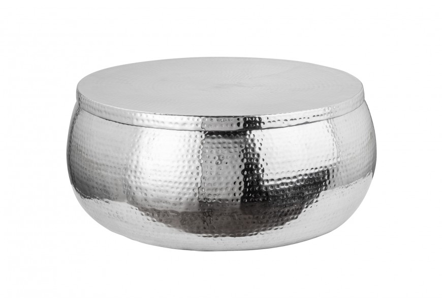 Jedinečný moderný okrúhly konferenčný stolík Siliguri s kaldivkovým strieborným povrchom v orientálnom štýle