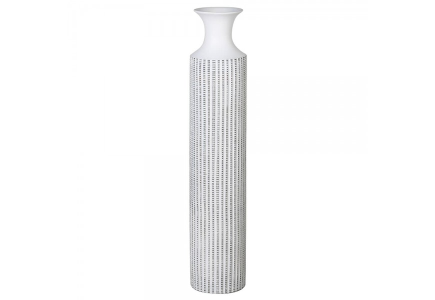 Dizajnová vysoká váza biela s dekórom