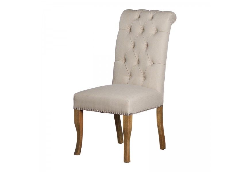 Luxusná prešívaná Chesterfiel stolička Roll Top Thatcher so strieborným klopadlom a krémovým poťahom