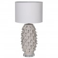 Štýlová sivá vysoká keramická stolná lampa Ayote v dekoratívnom tvare s bledým ľanovým tienidlom