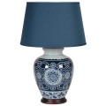 Jedinečná porcelánová stolná lampa Herlen s orientálnym vzorom a modrým tienidlom