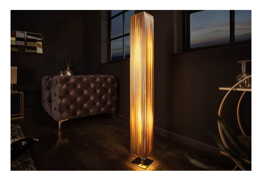 Moderná stojaca obdĺžniková lampa Paris v zlatej farby s látkovým tienidlom