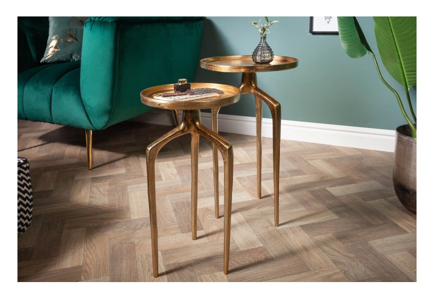 Dizajnový set dvoch kruhových príručných stolíkov Notion v zlatej farbe