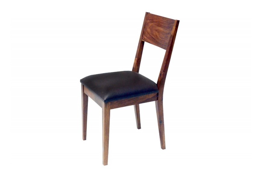 Moderná jedálenská stolička Sheesham z masívneho dreva s koženým čalúnením
