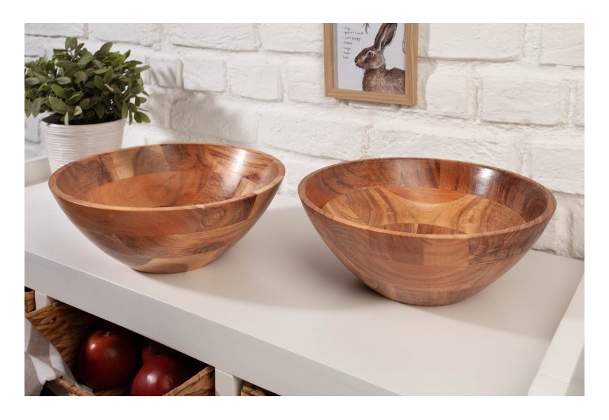 Štýlový set dvoch okrúhlych mís Wells z masívneho agátového dreva hnedej farby