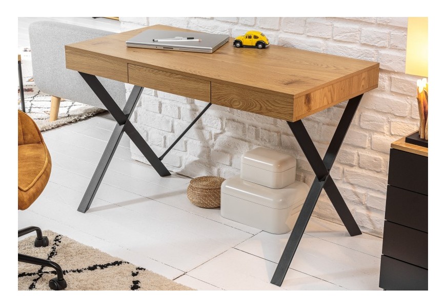 Industri&aacute;lny hned&yacute; dizajnov&yacute; pracovn&yacute; st&ocirc;l Westford na čiernych noh&aacute;ch so z&aacute;suvkou 110cm