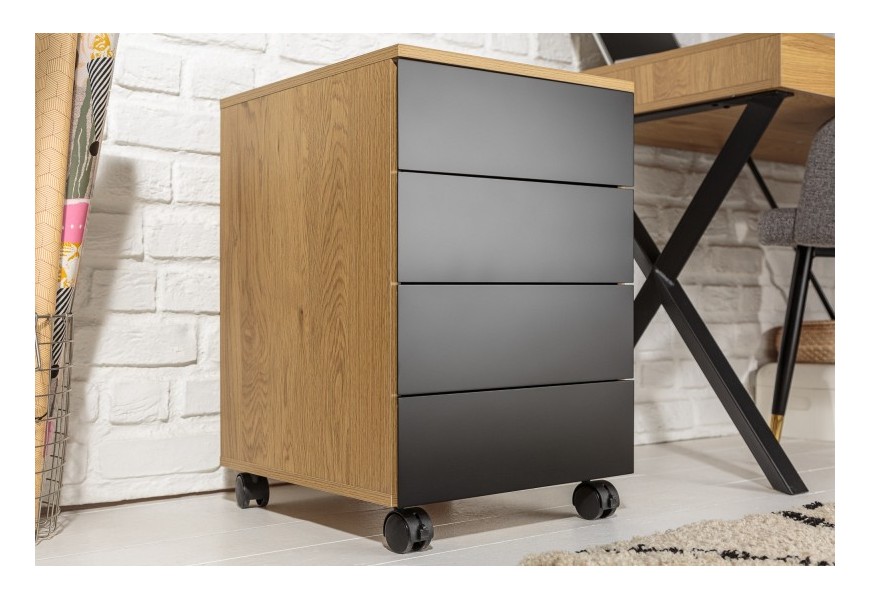 Industriálny vkusný príručný stolík Westford na kolieskach do pracovne so štyrmi zásuvkami 61cm