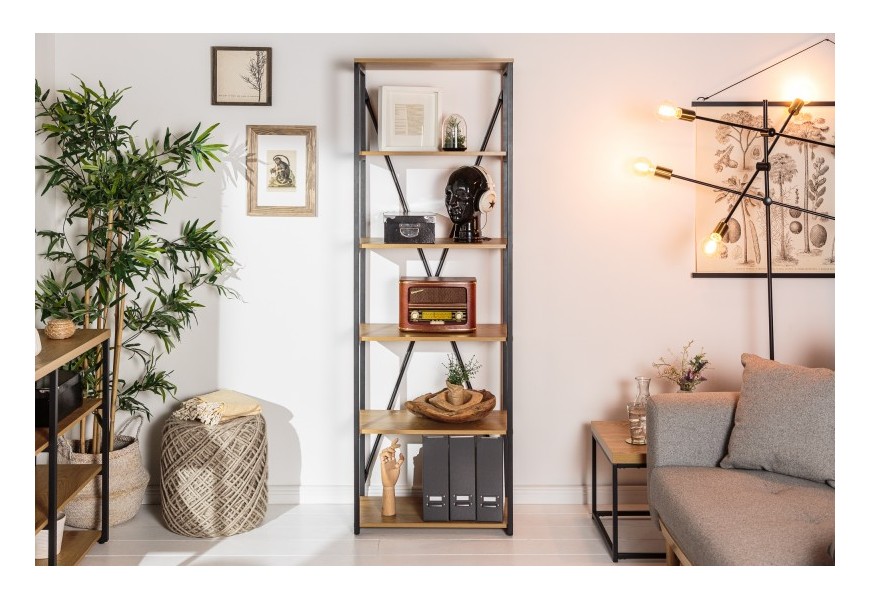 Industri&aacute;lny dizajnov&yacute; reg&aacute;l Westford s piatimi policami hnedej farby 180cm