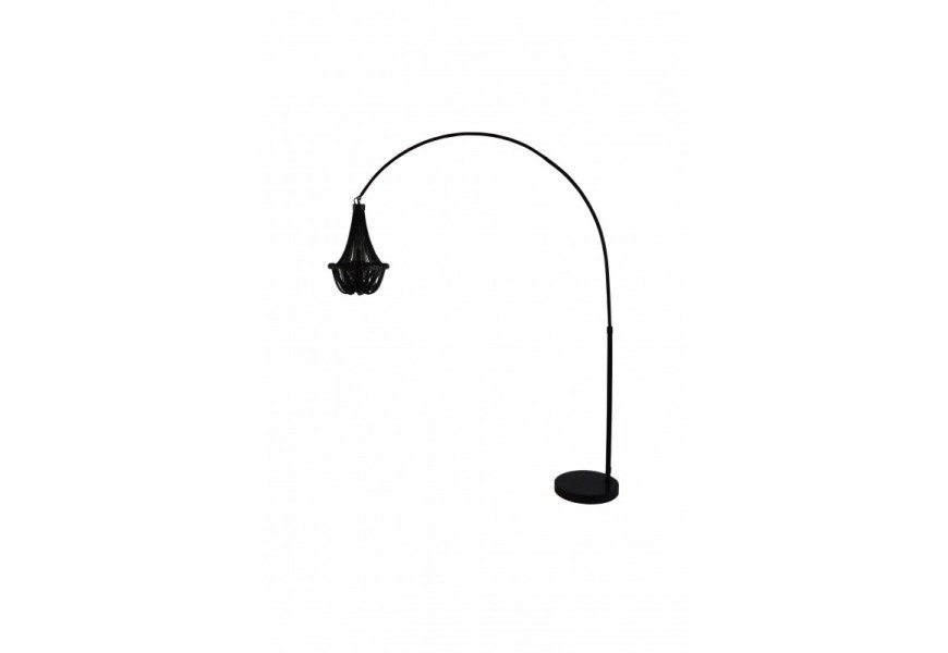 Dizajnová stojaca lampa Lincoln v čiernom prevedení z kovu s tienidlom z jemných reťazí