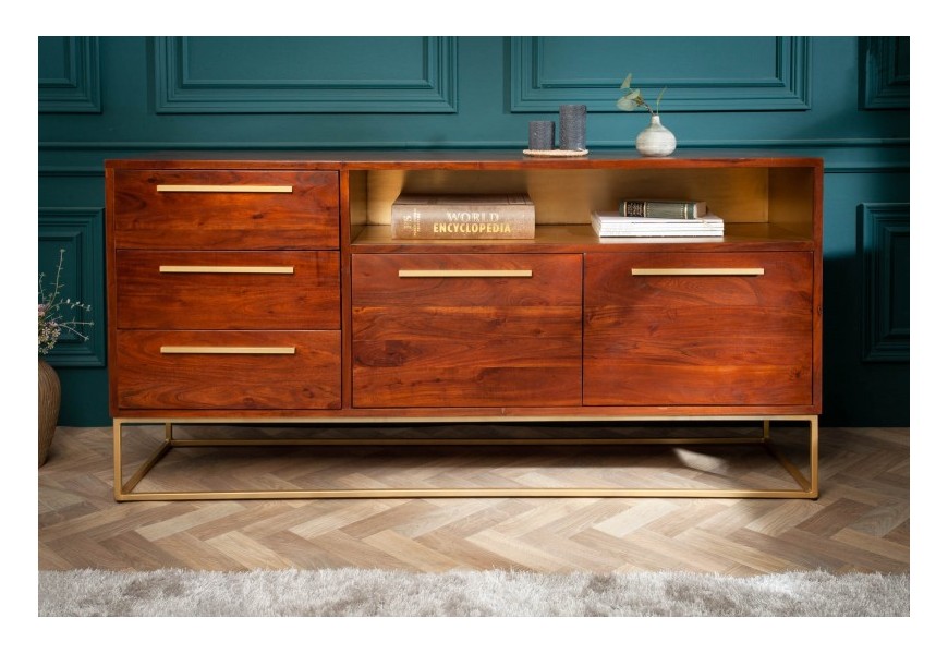 Art-deco dizajnov&yacute; pr&iacute;born&iacute;k Alyr z mas&iacute;vneho dreva so zlat&yacute;mi prvkami 165cm