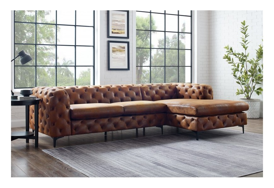 Chesterfield rohová sedačka Modern Barock v antickej hnedej farbe na nožičkách 275
