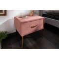 Art-deco nočný stolík Ribble z ružového zamatu so zásuvkou 45cm