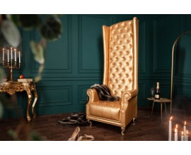 Chesterfield dizajnové kreslo Royal z ekokože zlatej farby 189cm