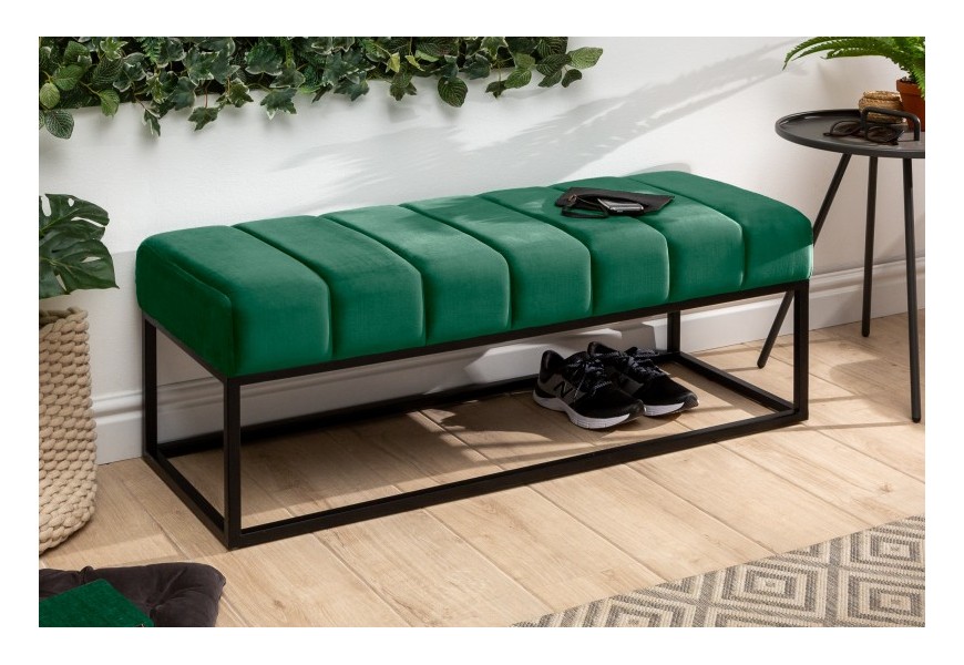 Retro štýlová lavica Taxil so smaragdovozeleným poťahom zo zamatu 110cm