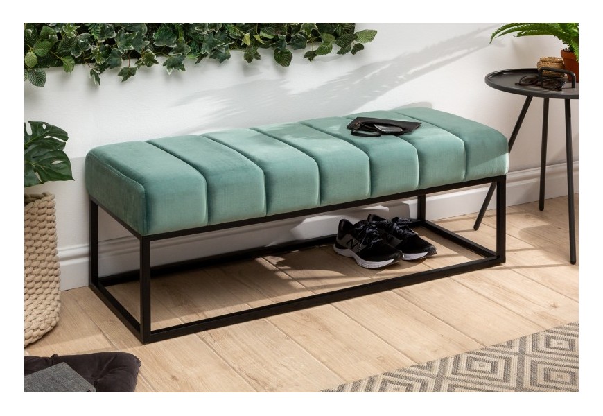 Retro lavica Taxil so zamatov&yacute;m poťahom mentolovej farby a kon&scaron;trukciou z kovu 110cm