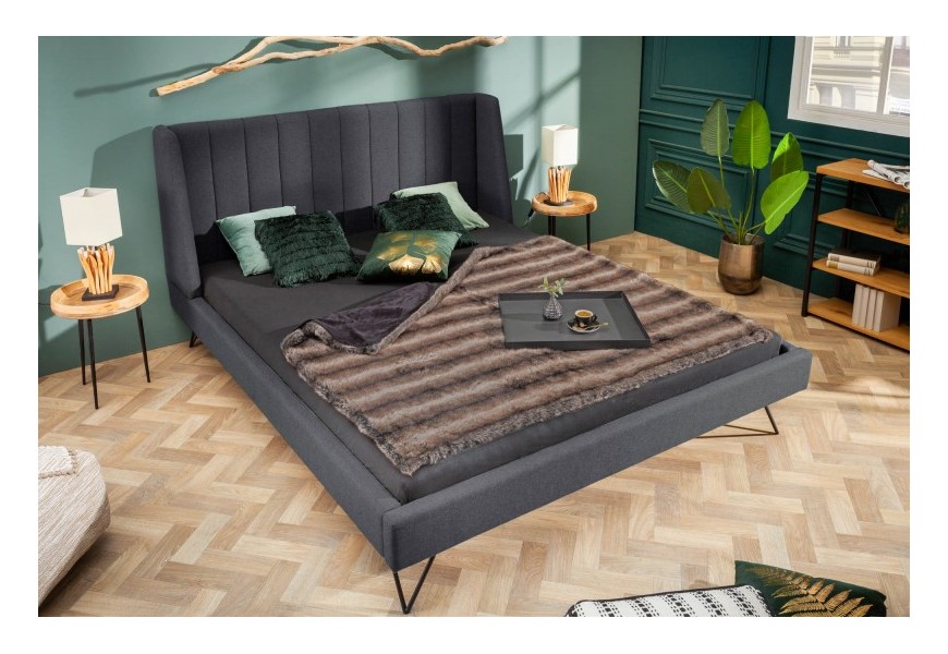 Dizajnová čalúnená manželská posteľ Taxil Mode s poťahom v antracitovej farbe 160x200cm