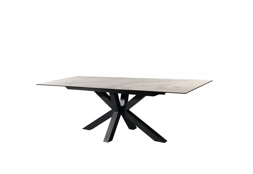 Jedinečný industriálny jedálenský stôl Callandra s mramorovou rozkladacou doskou v bielej farbe