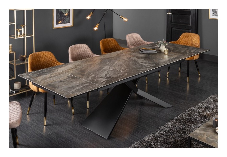 Mramorový rozkladací jedálenský stôl Marmol s industriálnou kovovou konštrukciou 180/220/260cm