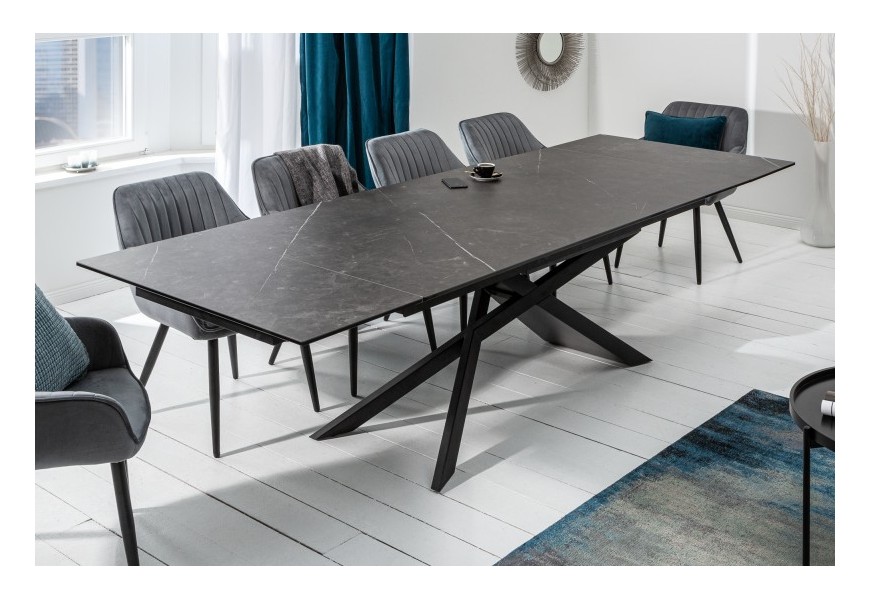 Mramorový rozkladací jedálenský stôl Marmol s kovovými nohami v tmavom odtieni 180-220-260cm