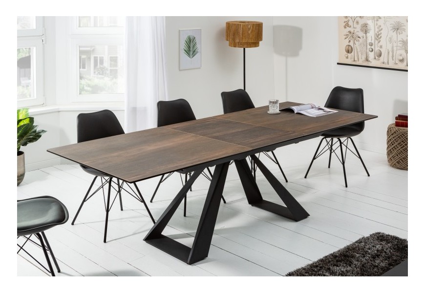 Hnedý dizajnový rozkladací jedálenský stôl Laguna s industriálnymi nohami 180/230cm