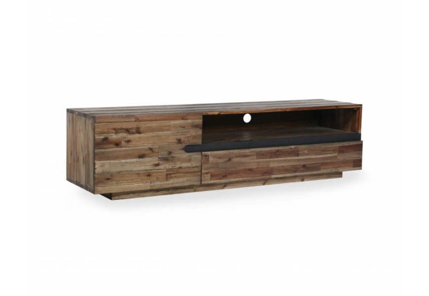 Dizajnový TV stolík Morgana v industriálnom štýle z masívneho agátového dreva hnedej farby